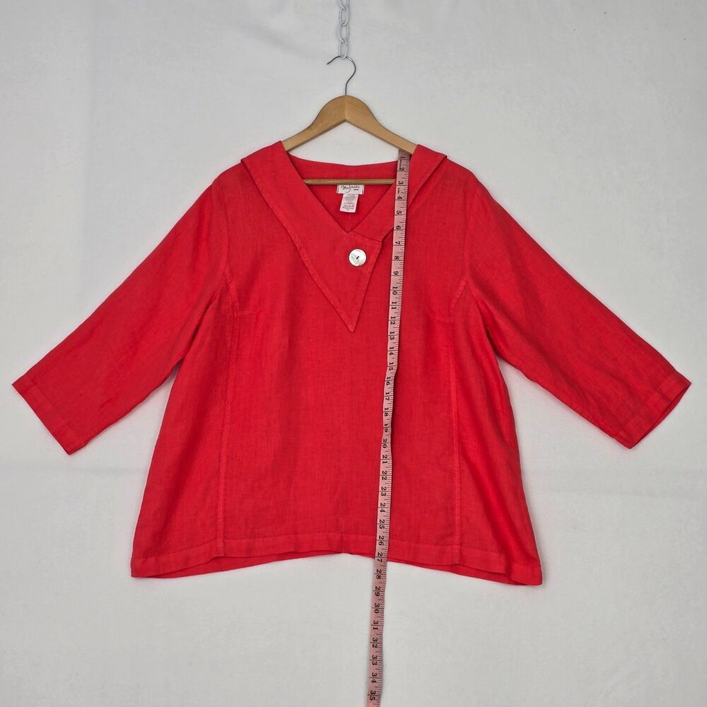 Mosaic USA Womens M Linen Coral Red Orange 3/4 Sleeve Lagenlook Tunic Top Blouse - Picture 9 of 10